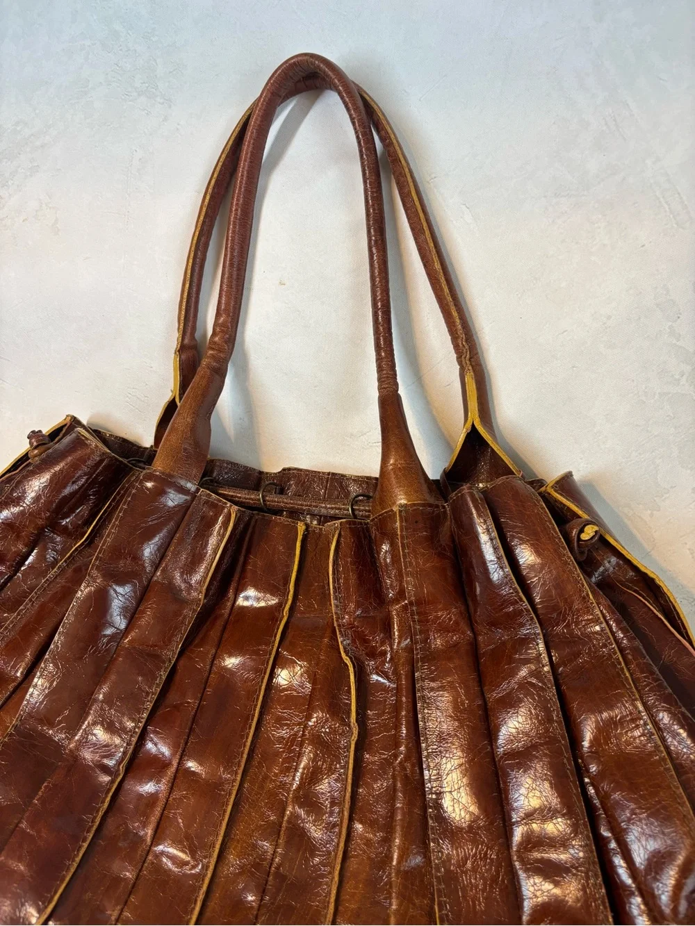 Classic Brown Leather Pleated Tote/Purse, Milano Bags, fall, vintage, luxe